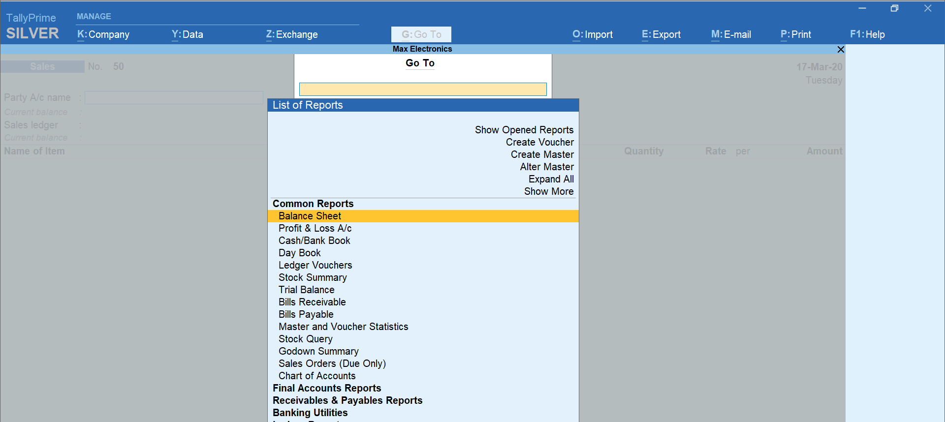 TallyPrime’s ‘Go To’