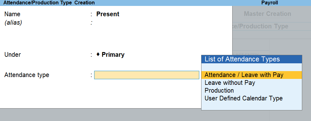 Manage attendance types by using payroll software