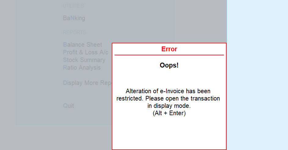 Alteration and deletion control for e-invoices in TallyPrime