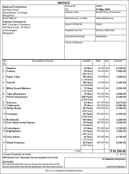 Invoice Generated by TallyPrime