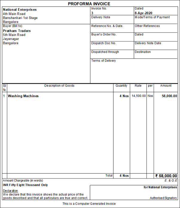 Proforma Invoice - TallyPrime