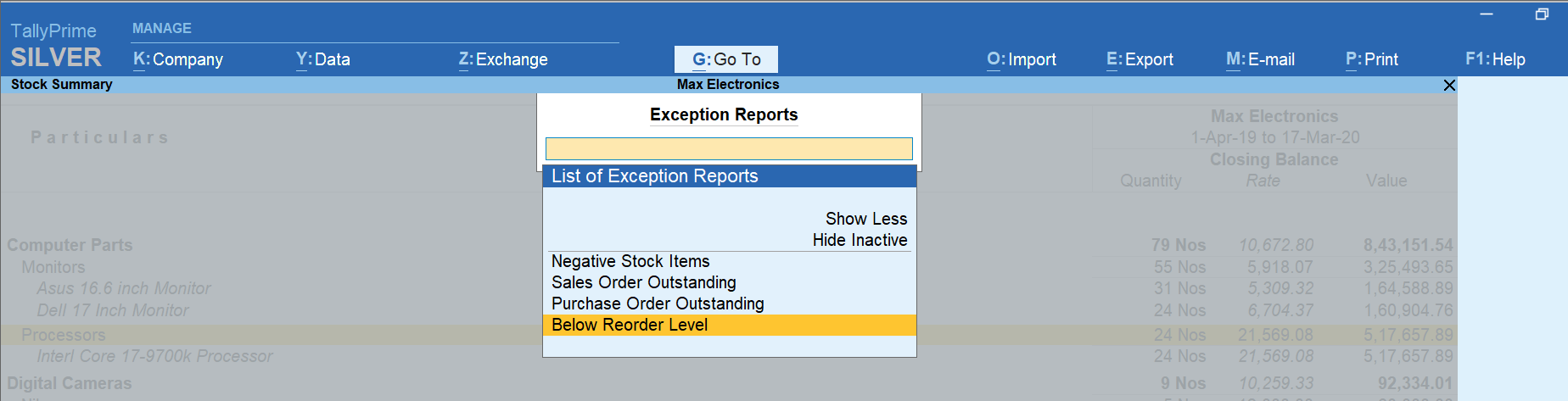exception reports tallyprime