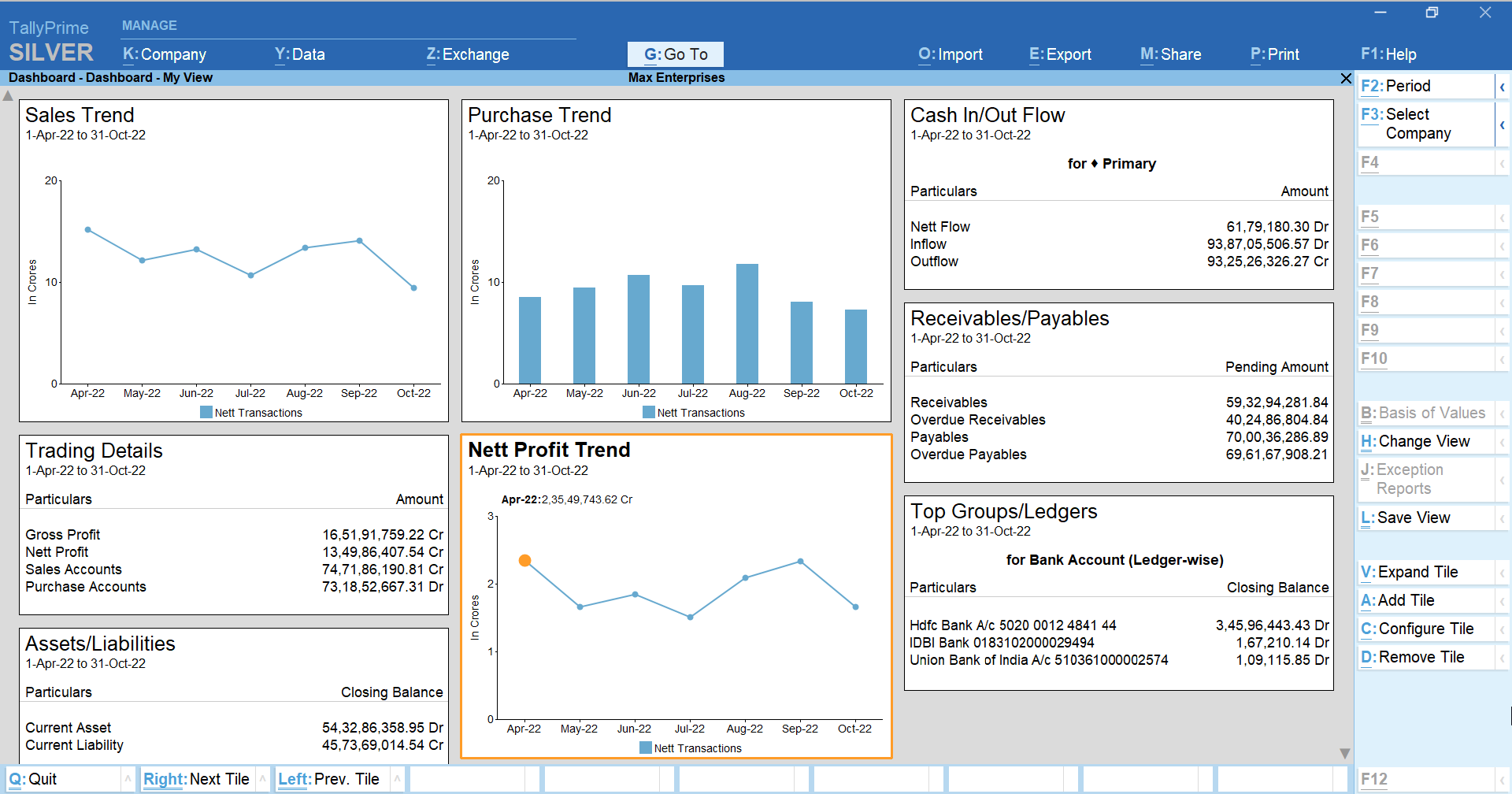 TallyPrime Net profit trend